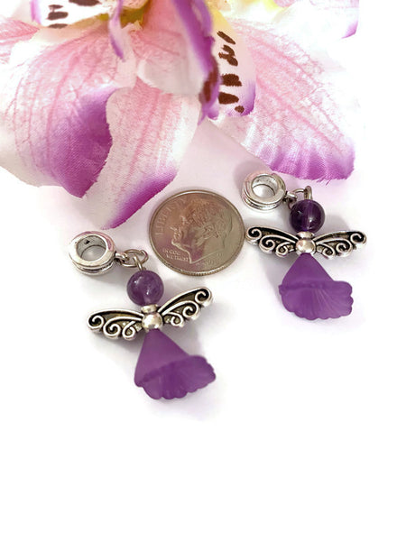 Purple Amethyst Awareness Dangle Angel Charm- Alzheimer's Dementia Lupus Epilepsy Pancreatic Cancer Fibromyalgia Hodgkin's Lymphoma Jewelry