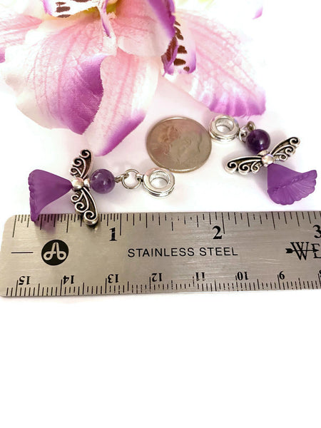 Purple Amethyst Awareness Dangle Angel Charm- Alzheimer's Dementia Lupus Epilepsy Pancreatic Cancer Fibromyalgia Hodgkin's Lymphoma Jewelry