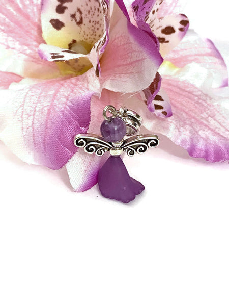 Purple Amethyst Awareness Dangle Angel Charm- Alzheimer's Dementia Lupus Epilepsy Pancreatic Cancer Fibromyalgia Hodgkin's Lymphoma Jewelry