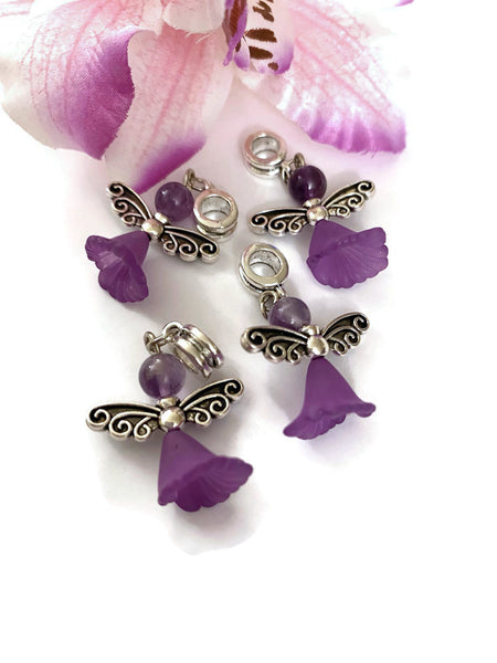 Purple Amethyst Awareness Dangle Angel Charm- Alzheimer's Dementia Lupus Epilepsy Pancreatic Cancer Fibromyalgia Hodgkin's Lymphoma Jewelry