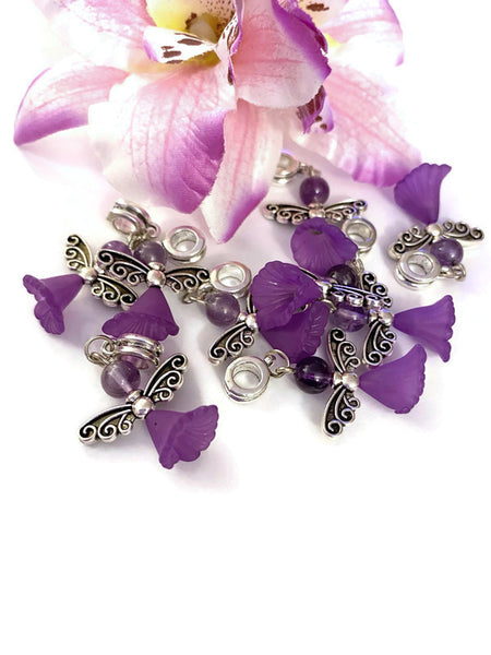 Purple Amethyst Awareness Dangle Angel Charm- Alzheimer's Dementia Lupus Epilepsy Pancreatic Cancer Fibromyalgia Hodgkin's Lymphoma Jewelry