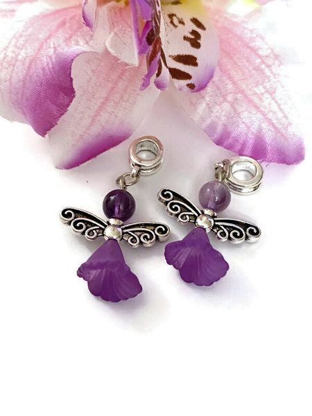 Purple Amethyst Awareness Dangle Angel Charm- Alzheimer's Dementia Lupus Epilepsy Pancreatic Cancer Fibromyalgia Hodgkin's Lymphoma Jewelry