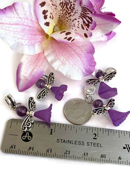 Purple Amethyst Awareness Dangle Angel Charm- Alzheimer's Dementia Lupus Epilepsy Pancreatic Cancer Fibromyalgia Hodgkin's Lymphoma Jewelry