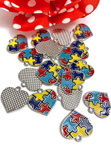 Autism Heart Awareness Enamel Pendant Charms - Puzzle Inspirational Autistic Asperger’s Hope Cure Spectrum Disorders Support