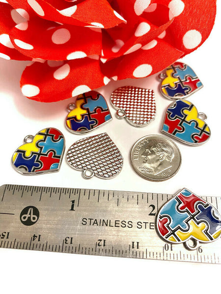 Autism Heart Awareness Enamel Pendant Charms - Puzzle Inspirational Autistic Asperger’s Hope Cure Spectrum Disorders Support