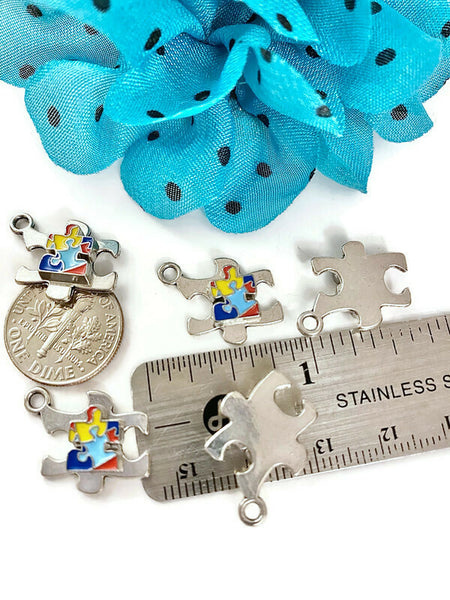 Autism Charm - Handmade Puzzle Piece Design Asperger's Syndrome Spectrum Disorder Autism Jewelry Antique Silver Color Awareness Charms