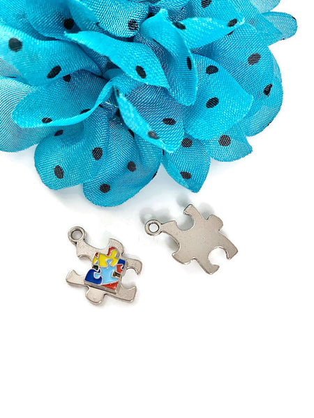 Autism Charm - Handmade Puzzle Piece Design Asperger's Syndrome Spectrum Disorder Autism Jewelry Antique Silver Color Awareness Charms