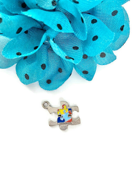 Autism Charm - Handmade Puzzle Piece Design Asperger's Syndrome Spectrum Disorder Autism Jewelry Antique Silver Color Awareness Charms