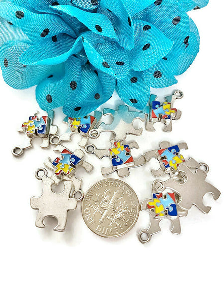 Autism Charm - Handmade Puzzle Piece Design Asperger's Syndrome Spectrum Disorder Autism Jewelry Antique Silver Color Awareness Charms