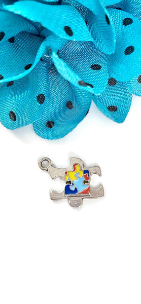 Autism Charm - Handmade Puzzle Piece Design Asperger's Syndrome Spectrum Disorder Autism Jewelry Antique Silver Color Awareness Charms