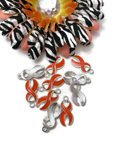 Orange Ribbon Enamel Awareness Charm - ADD ADHD Attention Deficit COPD Diversity Self- Harm Multiple Sclerosis Gun Violence Animal Cruelty