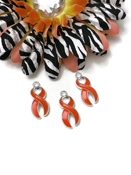 Orange Ribbon Enamel Awareness Charm - ADD ADHD Attention Deficit COPD Diversity Self- Harm Multiple Sclerosis Gun Violence Animal Cruelty