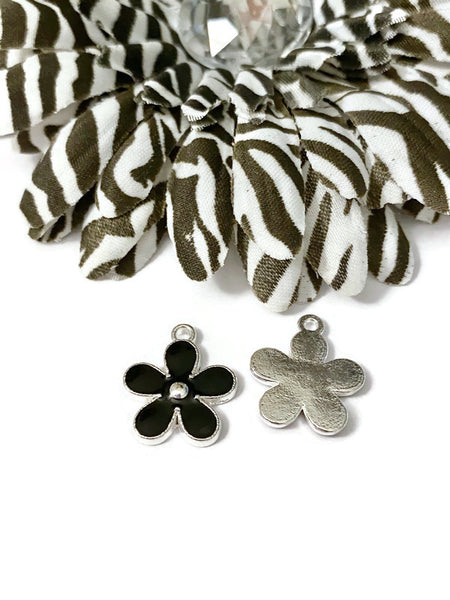 5 Pc Black Forget-Me-Not Style Enamel Flower Charm - Melanoma POW Narcolepsy Cancer Awareness Jewelry Hope Support Cure Survivor Charms