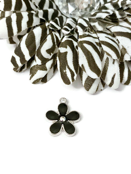 5 Pc Black Forget-Me-Not Style Enamel Flower Charm - Melanoma POW Narcolepsy Cancer Awareness Jewelry Hope Support Cure Survivor Charms