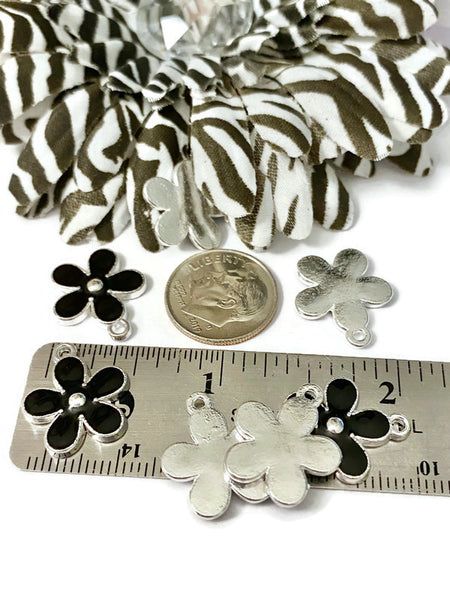 5 Pc Black Forget-Me-Not Style Enamel Flower Charm - Melanoma POW Narcolepsy Cancer Awareness Jewelry Hope Support Cure Survivor Charms