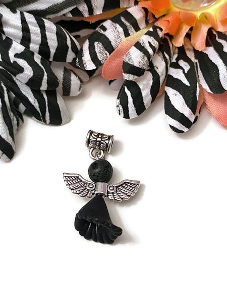 5 Pc Black Lava Stone Bead Angel Awareness Charms - Cancer Support Melanoma POW's Narcolepsy Sleep Disorders Hope Cure Survivor Angel Faith