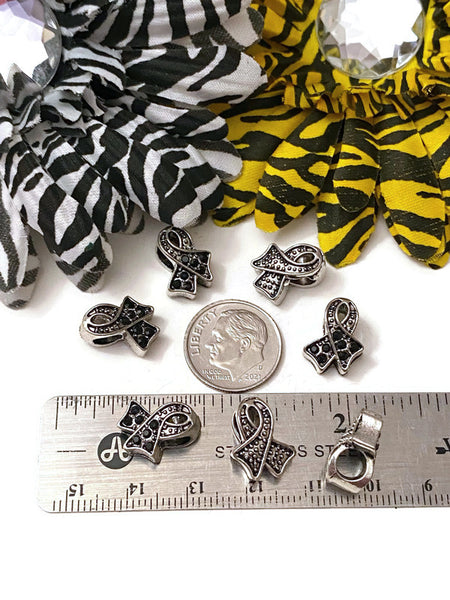 Black Rhinestone Bling Awareness Ribbon Slide Bead Charms - Melanoma POW's Sleep Disorders Narcolepsy Hope Cancer Jewelry Support Cure