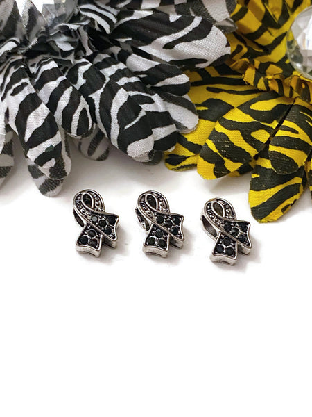 Black Rhinestone Bling Awareness Ribbon Slide Bead Charms - Melanoma POW's Sleep Disorders Narcolepsy Hope Cancer Jewelry Support Cure