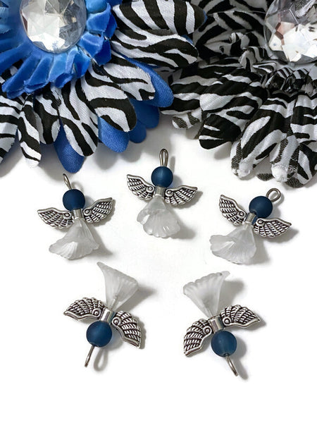 5 Pcs Blue & White Angel Awareness Pendant Charms - Prostate Cancer Men’s Awareness Pro Choice Thyroid Disease Spay Neuter Hope Religious