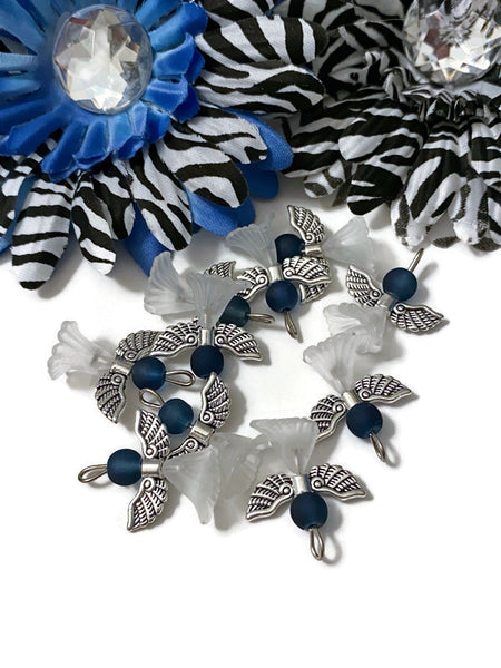 5 Pcs Blue & White Angel Awareness Pendant Charms - Prostate Cancer Men’s Awareness Pro Choice Thyroid Disease Spay Neuter Hope Religious