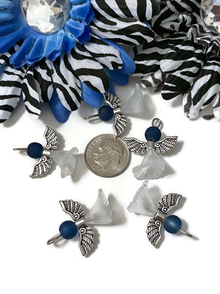 5 Pcs Blue & White Angel Awareness Pendant Charms - Prostate Cancer Men’s Awareness Pro Choice Thyroid Disease Spay Neuter Hope Religious