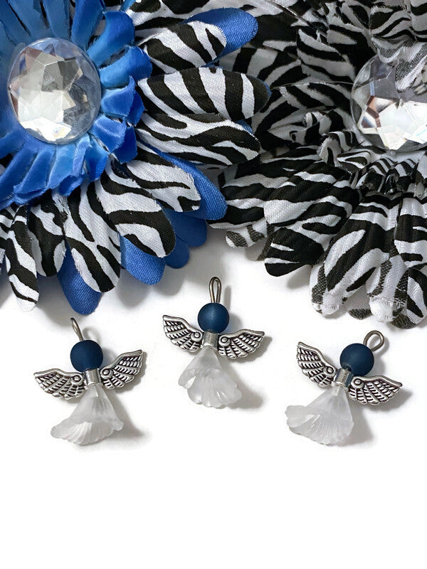 5 Pcs Blue & White Angel Awareness Pendant Charms - Prostate Cancer Men’s Awareness Pro Choice Thyroid Disease Spay Neuter Hope Religious