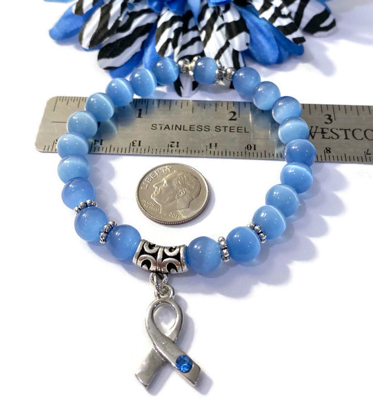 1 Pc Blue Cat's Eye Stone Awareness Bracelet - Prostate Cancer Men's Health Pro Choice Advocacy Spay Neuter Pets Thyroid Diseases Hope Cure