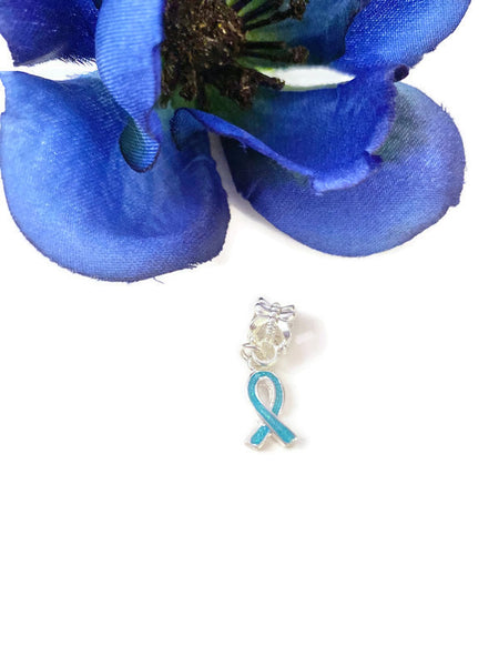 Blue Awareness Small Ribbon Dangle Charms 5 Pc - Anxiety Thyroid Disease Anti-Bullying Alopecia Colon Cancer Crohn's Prostate Men's Health