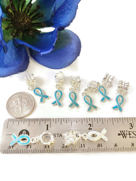 Blue Awareness Small Ribbon Dangle Charms 5 Pc - Anxiety Thyroid Disease Anti-Bullying Alopecia Colon Cancer Crohn's Prostate Men's Health