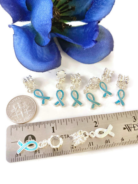 Blue Awareness Small Ribbon Dangle Charms 5 Pc - Anxiety Thyroid Disease Anti-Bullying Alopecia Colon Cancer Crohn's Prostate Men's Health