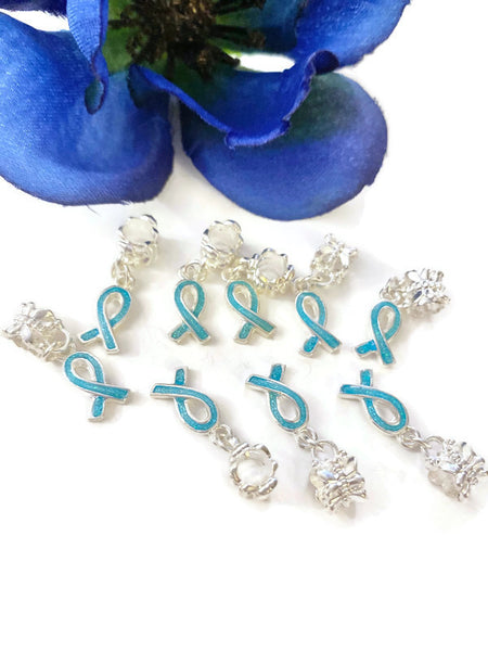 Blue Awareness Small Ribbon Dangle Charms 5 Pc - Anxiety Thyroid Disease Anti-Bullying Alopecia Colon Cancer Crohn's Prostate Men's Health