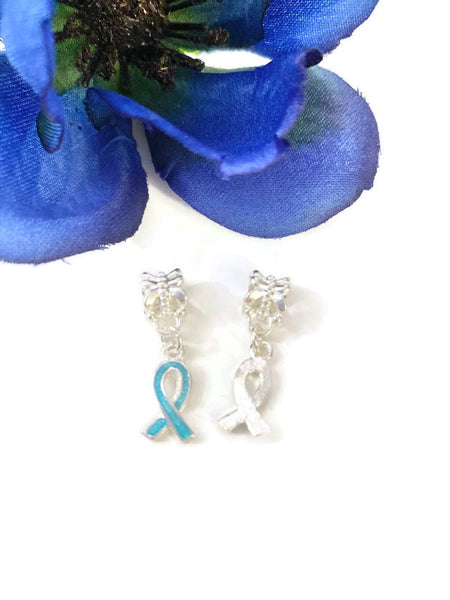 Blue Awareness Small Ribbon Dangle Charms 5 Pc - Anxiety Thyroid Disease Anti-Bullying Alopecia Colon Cancer Crohn's Prostate Men's Health