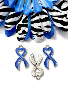 Blue Heart Awareness Ribbon Charm - Prostate Cancer Men's Health Pro Choice Advocacy Spay Neuter Pets Thyroid Diseases Hope Cure Alopecia