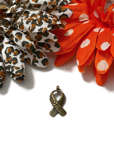 Antique Bronze Tone Hope Awareness Ribbon Charm - Awareness Cancer All-Causes Bronze Support Hope Faith Cure Survivor Small Ribbon Charms