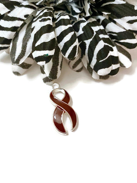 Deep Burgundy Awareness Ribbon Charm-Multiple Myeloma Cancer Port-Wine Stain Migraines Meningitis Brain Aneurysm Hope Cure Survivor Support