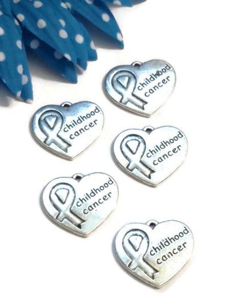 10 Pcs Childhood Cancer Awareness Pendant Charms - Cancer Support Hope Cure Jewelry Survivor Children Heart Pendant DIY Crafts Jewelry Charm