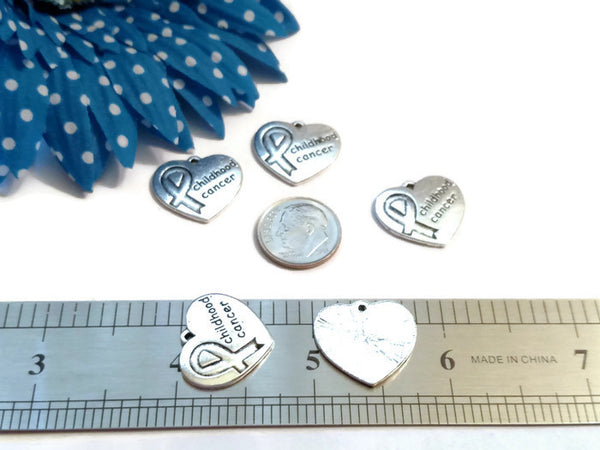 10 Pcs Childhood Cancer Awareness Pendant Charms - Cancer Support Hope Cure Jewelry Survivor Children Heart Pendant DIY Crafts Jewelry Charm