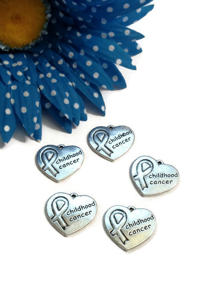 10 Pcs Childhood Cancer Awareness Pendant Charms - Cancer Support Hope Cure Jewelry Survivor Children Heart Pendant DIY Crafts Jewelry Charm