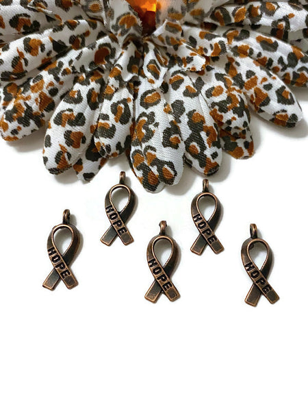 Antique Copper Hope Awareness Ribbon Charm - Awareness Cancer All-Causes Copper Support Hope Small Ribbon Charms Faith Survivor Cure