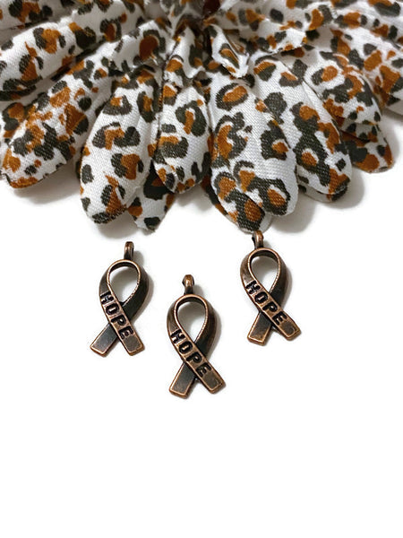 Antique Copper Hope Awareness Ribbon Charm - Awareness Cancer All-Causes Copper Support Hope Small Ribbon Charms Faith Survivor Cure