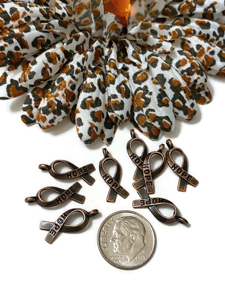 Antique Copper Hope Awareness Ribbon Charm - Awareness Cancer All-Causes Copper Support Hope Small Ribbon Charms Faith Survivor Cure