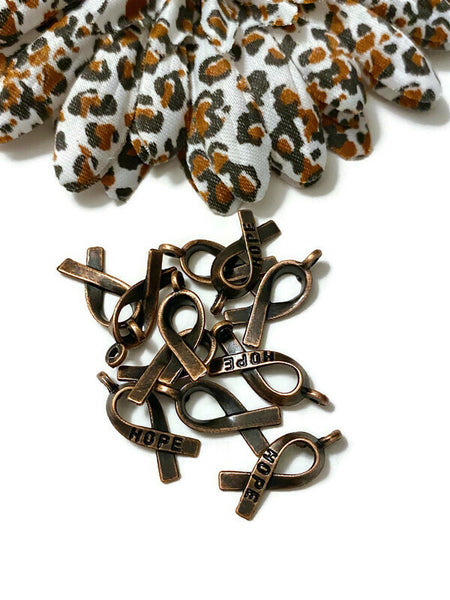 Antique Copper Hope Awareness Ribbon Charm - Awareness Cancer All-Causes Copper Support Hope Small Ribbon Charms Faith Survivor Cure