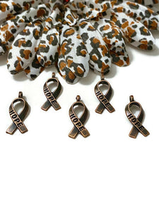 Antique Copper Hope Awareness Ribbon Charm - Awareness Cancer All-Causes Copper Support Hope Small Ribbon Charms Faith Survivor Cure