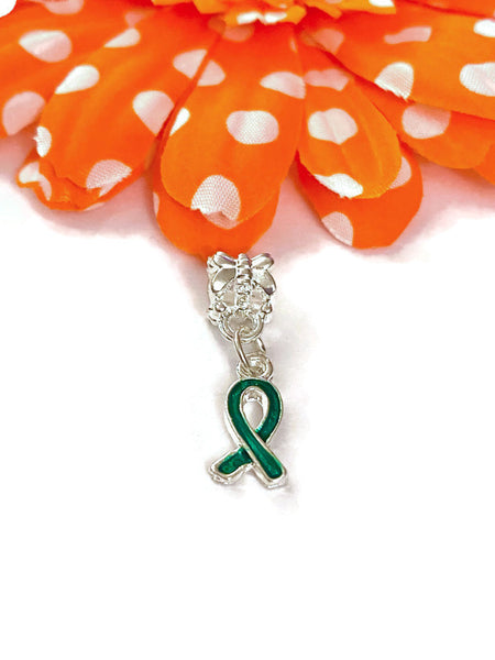 5 Pc Dark Green Awareness Ribbon Dangle Charms - Mental Health Support Bi-Polar Disorder Lyme Kidney Disease Liver Cancer Cerebral Palsy