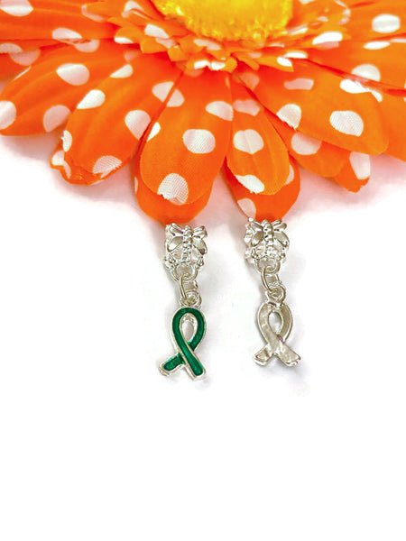 5 Pc Dark Green Awareness Ribbon Dangle Charms - Mental Health Support Bi-Polar Disorder Lyme Kidney Disease Liver Cancer Cerebral Palsy