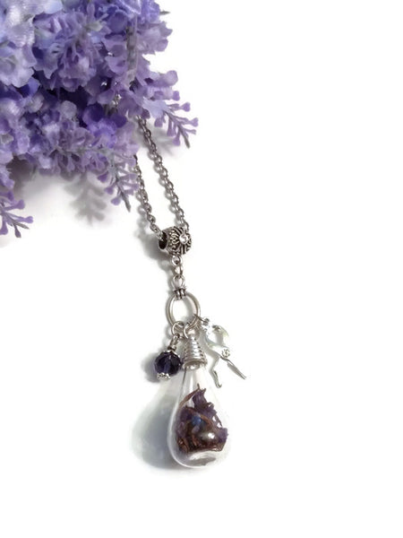 Forget Me Nots In A Bottle Pendant Necklace - Alzheimer's Dementia Memories Inspirational Remember the Moments Hope Cure Support Jewelry