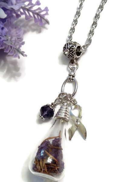 Forget Me Nots In A Bottle Pendant Necklace - Alzheimer's Dementia Memories Inspirational Remember the Moments Hope Cure Support Jewelry