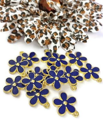 5 Pc Forget-Me-Not Flower Navy Blue Gold Color Accent Charm - Hope Cure Cancer Support Survivor Fighter Awareness Jewelry DIY Charms