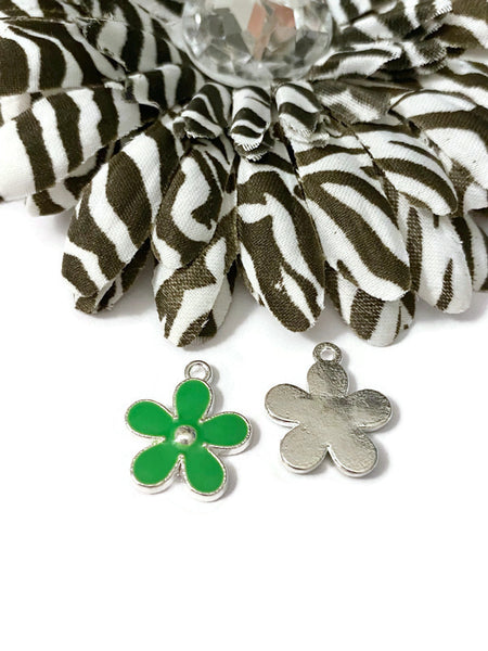 5 Pc Green Forget-Me-Not Style Enamel Flower Charm-Lyme Disease Liver Cancer Kidney Disease Cerebral Palsy Bipolar Depression Awareness Cure