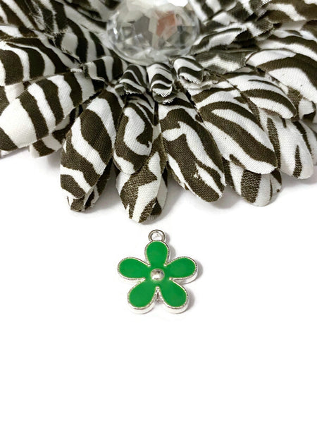 5 Pc Green Forget-Me-Not Style Enamel Flower Charm-Lyme Disease Liver Cancer Kidney Disease Cerebral Palsy Bipolar Depression Awareness Cure